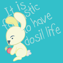 Illustration vector cute rabbit with carrot and text in background, fashion style.