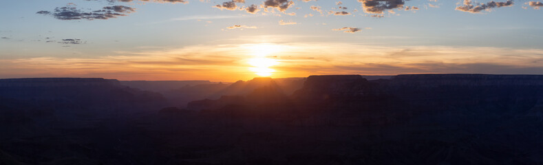 Desert Rocky Mountain American Landscape. Cloudy Sunny Sunset Sky