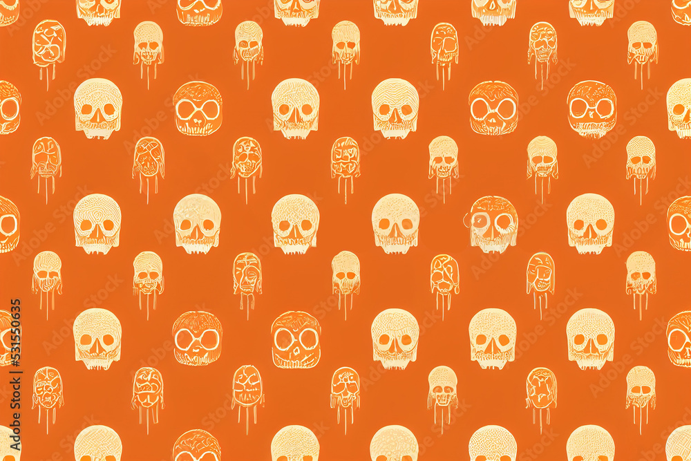 Poster Halloween creepy scary patterns. Patterns with bones, pumpkins, skulls skeletons. illustration