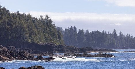 Rugged Rocks on a rocky shore on the West Coast of Pacific Ocean.