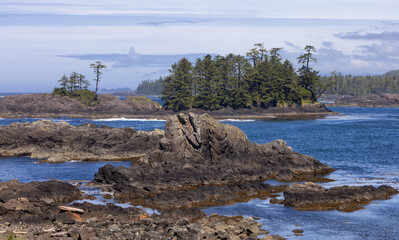 Rugged Rocks on a rocky shore on the West Coast of Pacific Ocean