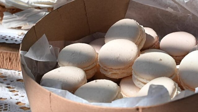 round box full of macarons