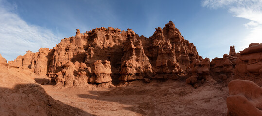 Red Rock Formations in Desert at Sunny Sunrise. Spring Season