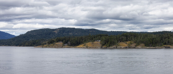 Canadian Landscape by the ocean and mountains. Summer Season.