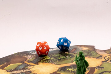 Role play game dices, ground tile and a figure