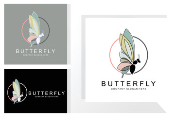Butterfly Logo Design, Beautiful Flying Animal, Company Brand Icon Illustration, Screen Printing, Salon