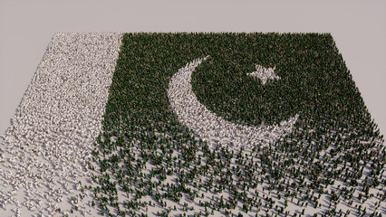 Pakistani Banner Background, with People coming together to form the Flag of Pakistan.