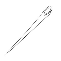 Sewing needle, black and white illustration in doodle style