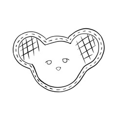 Mouse patch for sewing, black and white illustration in doodle style