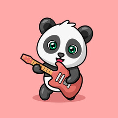 Cute Panda Playing Guitar Illustration