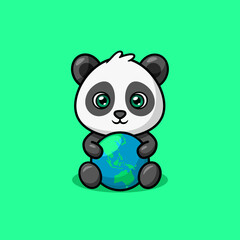 Cute Panda Hugging Earth Illustration