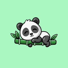 Cute Panda Sleeping on Bamboo Illustration