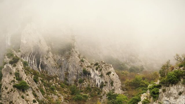 Cloudy rocky mountains, Agurain, Basque Country, Spain. Moody weather.