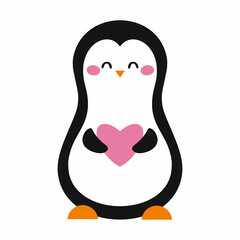Cute penguin with heart. Valentine day card. Child character.
