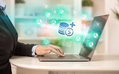 Businessman working on laptop with new business