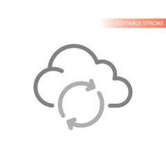 Cloud data storage vector icon. Network connection with arrows loop outlined symbol.