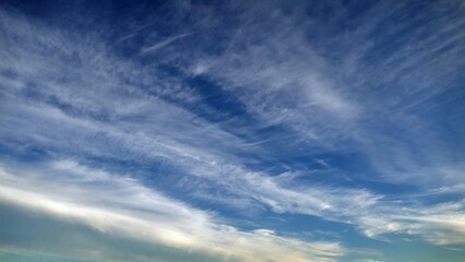 Naklejka na ściany i meble 早朝の夏の青空を覆う筋状の雲