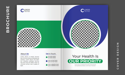 Healthcare medical bifold business brochure cover design or company profile template layout