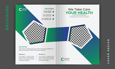 Healthcare medical bifold business brochure cover design or company profile template layout