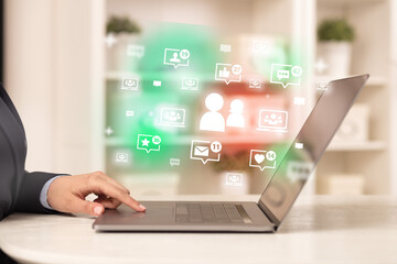 Young person surfing on social media network