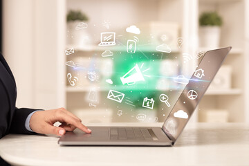 Businessman working on laptop with new business concept