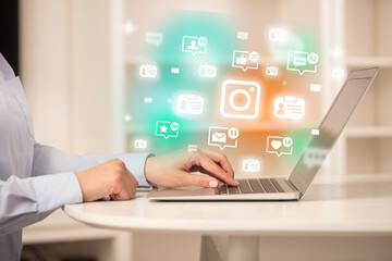 Young person surfing on social media network