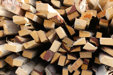Defocus piles of wooden boards in the sawmill, planking. Warehouse for sawing boards on a sawmill outdoors. Wood timber stack of wooden blanks construction material. Industry. Out of focus