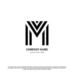 Silhouette outline letter M logo design