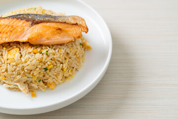 fried rice with grilled salmon fillet steak