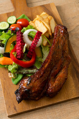 barbecue pork spare ribs with vegetables