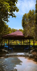 Empty gazebo in a park on a sunny day