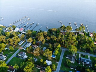 The aerial view of the residential area and waterfront homes near Millsboro, Delaware, U.S.A - obrazy, fototapety, plakaty