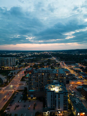 Down town barrie sunset  building and street lights lighting up roads