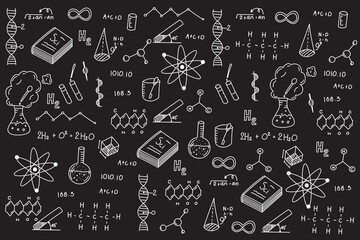 Abstract of Science and laboratory concept with line icons of scientist