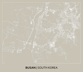 Busan (Yeongnam, South Korea) street map outline for poster, paper cutting.