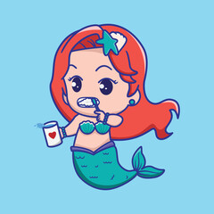 
cute mermaid vector illustration brushing teeth