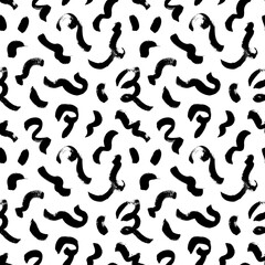 Organic and bio vector seamless pattern in Memphis style. Grunge swirled brush stroke, curly lines. Monochrome organic shapes. Stylish structure. Grunge squiggle lines, curly brush strokes.
