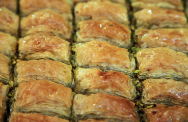 Famous Turkish traditional dessert ‘Baklava’ at the dessert plate.