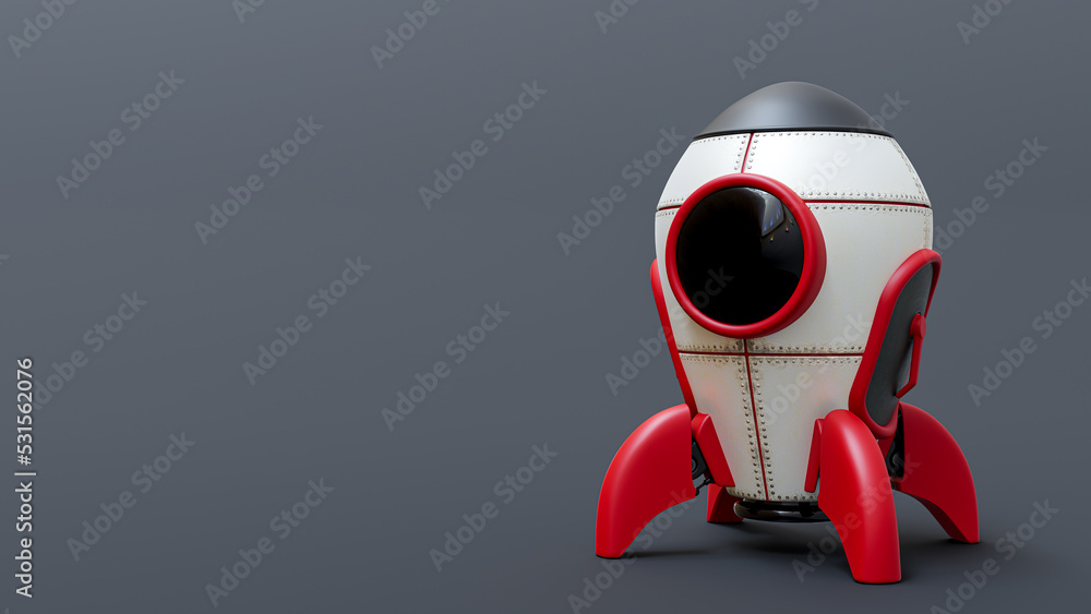 Poster rocket isolated on gray background. space side area for your text and banner design. concept of star