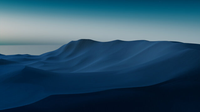 Dawn Landscape, with Desert Sand Dunes. Empty Modern Wallpaper with Cool Gradient Starry Sky