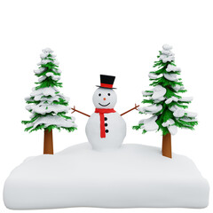 3D Snowman and Tree in Winter Transparent Background