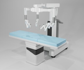 Da Vinci surgical robot with surgical table 3d rendering