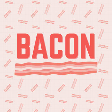 Bacon strips icon on pink background. Cute food icon concept. Food ingredients, pork, vector illustrations.