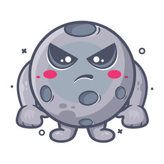 serious moon character mascot with angry expression isolated cartoon in flat style design