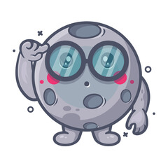 genius moon character mascot with think expression isolated cartoon in flat style design