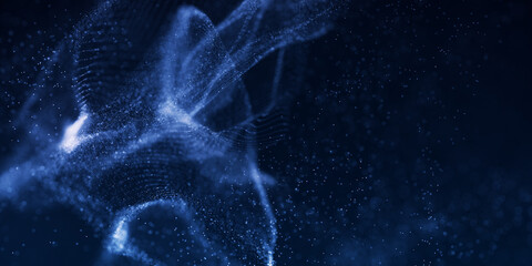 Dark blue and glow particle abstract background.
