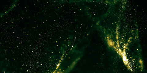 Green abstract wave line bokeh light effect background, Dark green and glow particle abstract background.