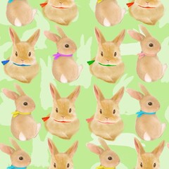Pattern illustration of cute Netherland Dwarf rabbits in the year of the Rabbit, the Chinese zodiac sign for 2023, or the Easter Bunny.