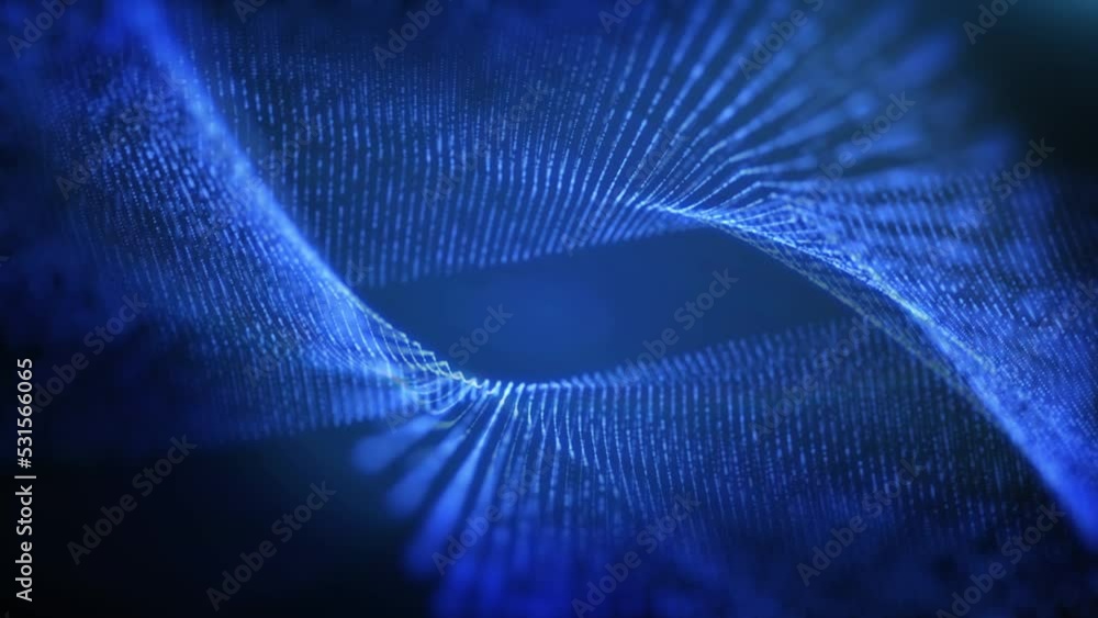 Poster Abstract technology futuristic blue dynamic wave data flowing seamless loop 4K motion background.