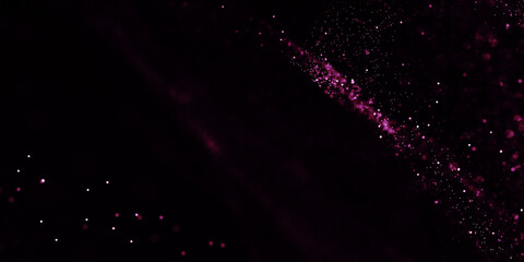 Pink Falling on Isolated Black Background. Twisted massive of particles. Dust green particles. Abstract background of particles.